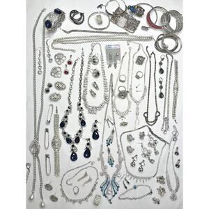 Vintage Estate Large 1.86lb Rhinestone Earring Necklace Bracelet Bundle Lot